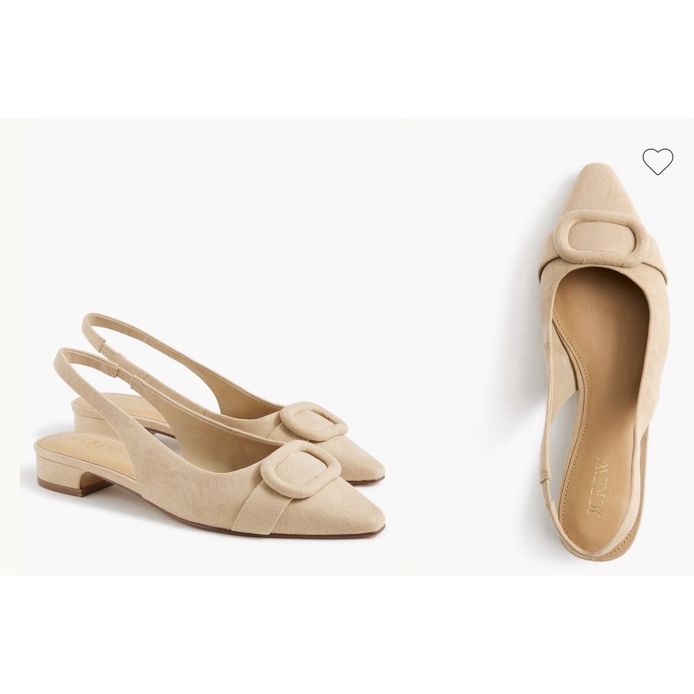 J.CREW Women Size 6 Faux-Suede Buckle Slingback Flats Light Khaki Pull On CR265